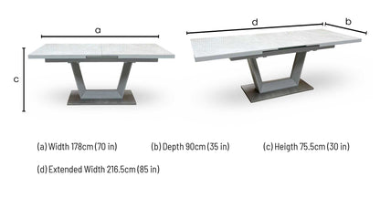 ‘Grigio’ High Gloss Ceramic Top Large Pop-Up Extending Dining Table