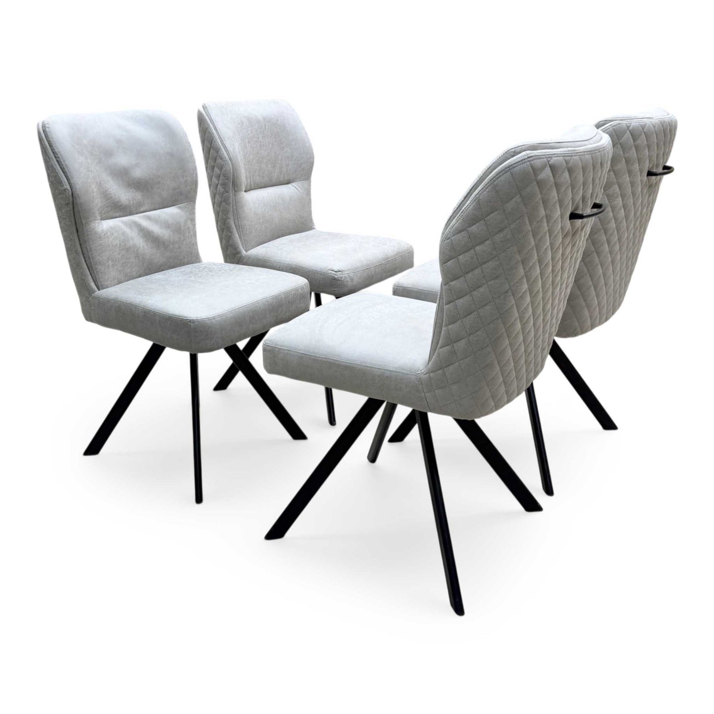 Bodahl Terra 160cm Compact Straight Edge Vintage Grey Dining Table with X Shaped Legs and 4 Taupe Fabric Swivel Dining Chairs