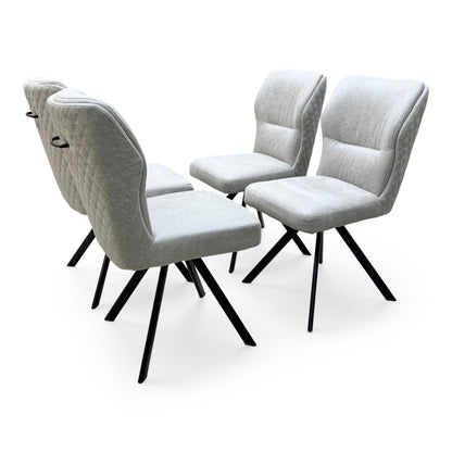 Bodahl Terra 160cm Compact Straight Edge Vintage Grey Dining Table with X Shaped Legs and 4 Taupe Fabric Swivel Dining Chairs