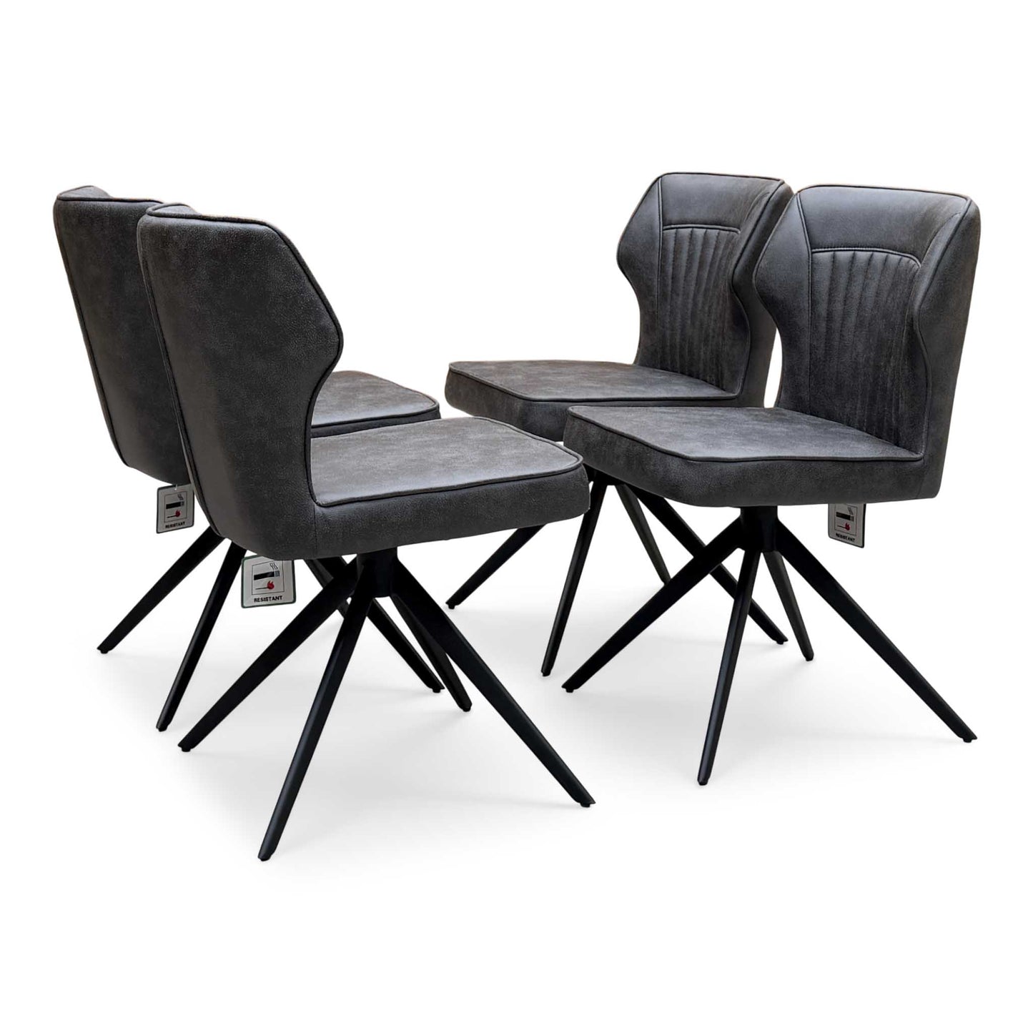 ‘Jayden’ Dark Grey Faux Leather Set of 4 Swivel Dining Chairs