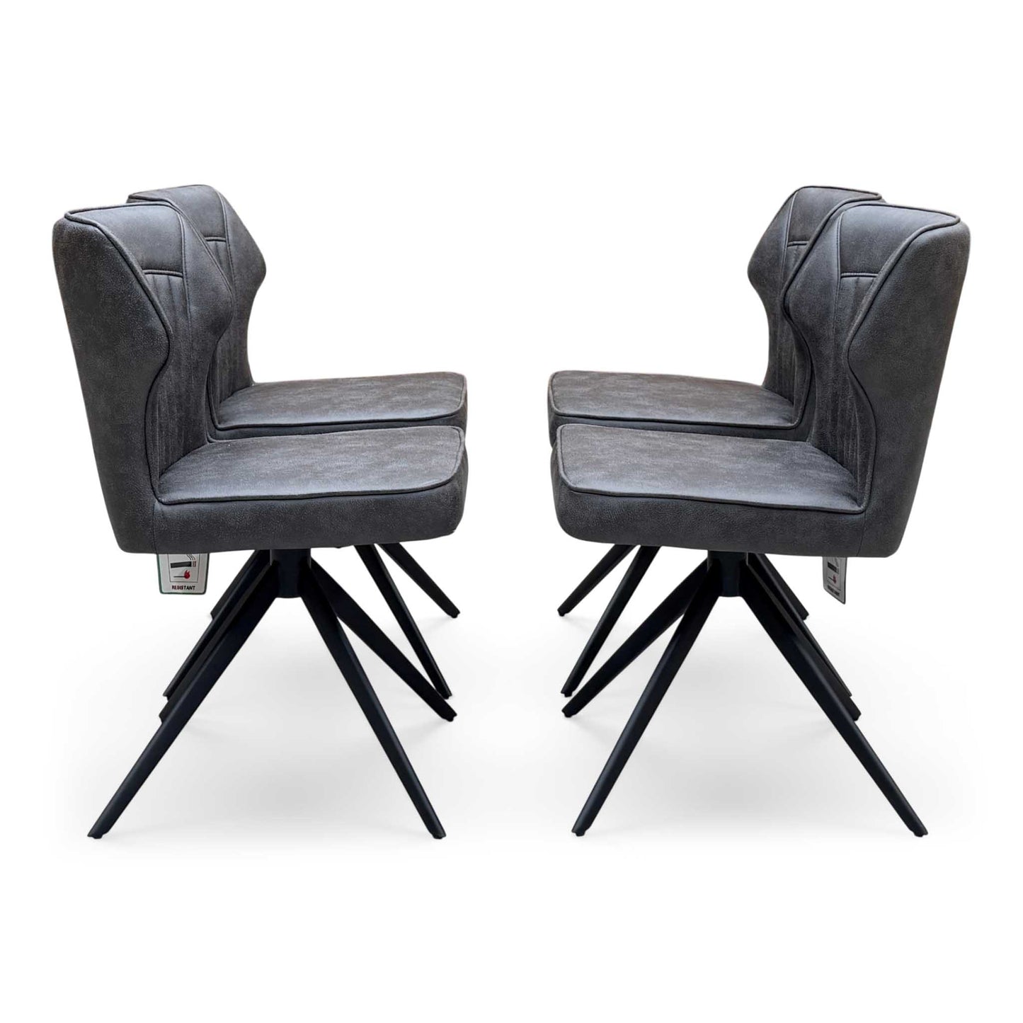 ‘Jayden’ Dark Grey Faux Leather Set of 4 Swivel Dining Chairs