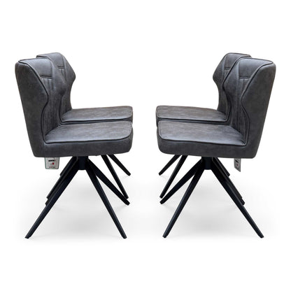 ‘Jayden’ Dark Grey Faux Leather Set of 4 Swivel Dining Chairs
