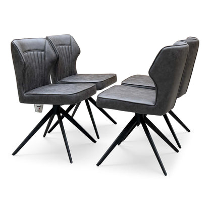 ‘Jayden’ Dark Grey Faux Leather Set of 4 Swivel Dining Chairs