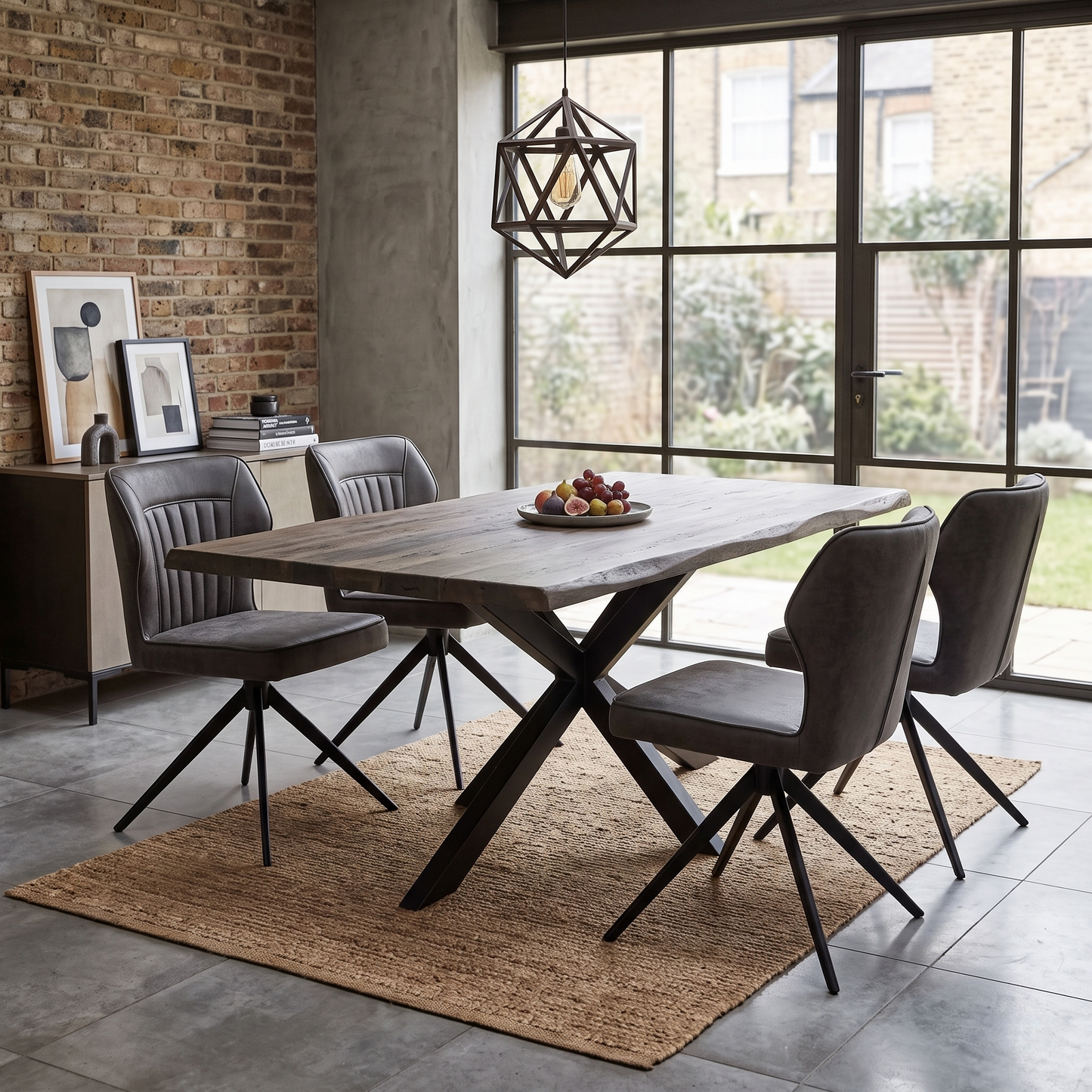 ‘Jayden’ Dark Grey Faux Leather Set of 4 Swivel Dining Chairs
