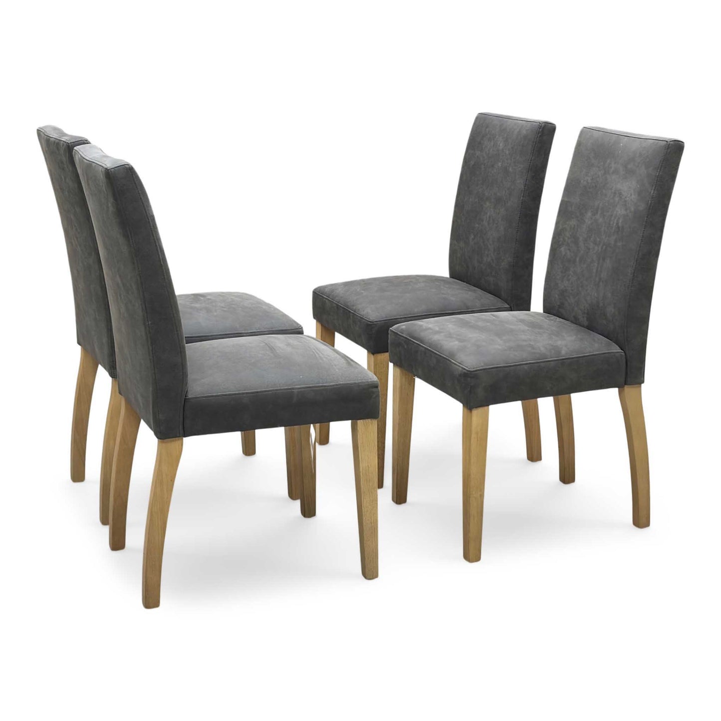 Furnitureland ‘Augusta’ Solid Oak Draw Leaf Extending Dining Table with Grey Cowboy Upholstered Dining Chairs - Set of 4