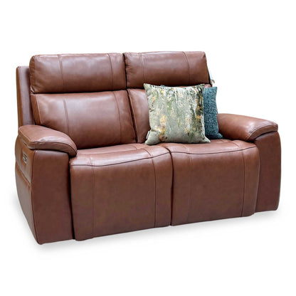 ‘Aero’ Butterscotch Cat-60_07 Brown Leather 2 Seater Power Recliner Sofa with Power Headrests and Heated Seats
