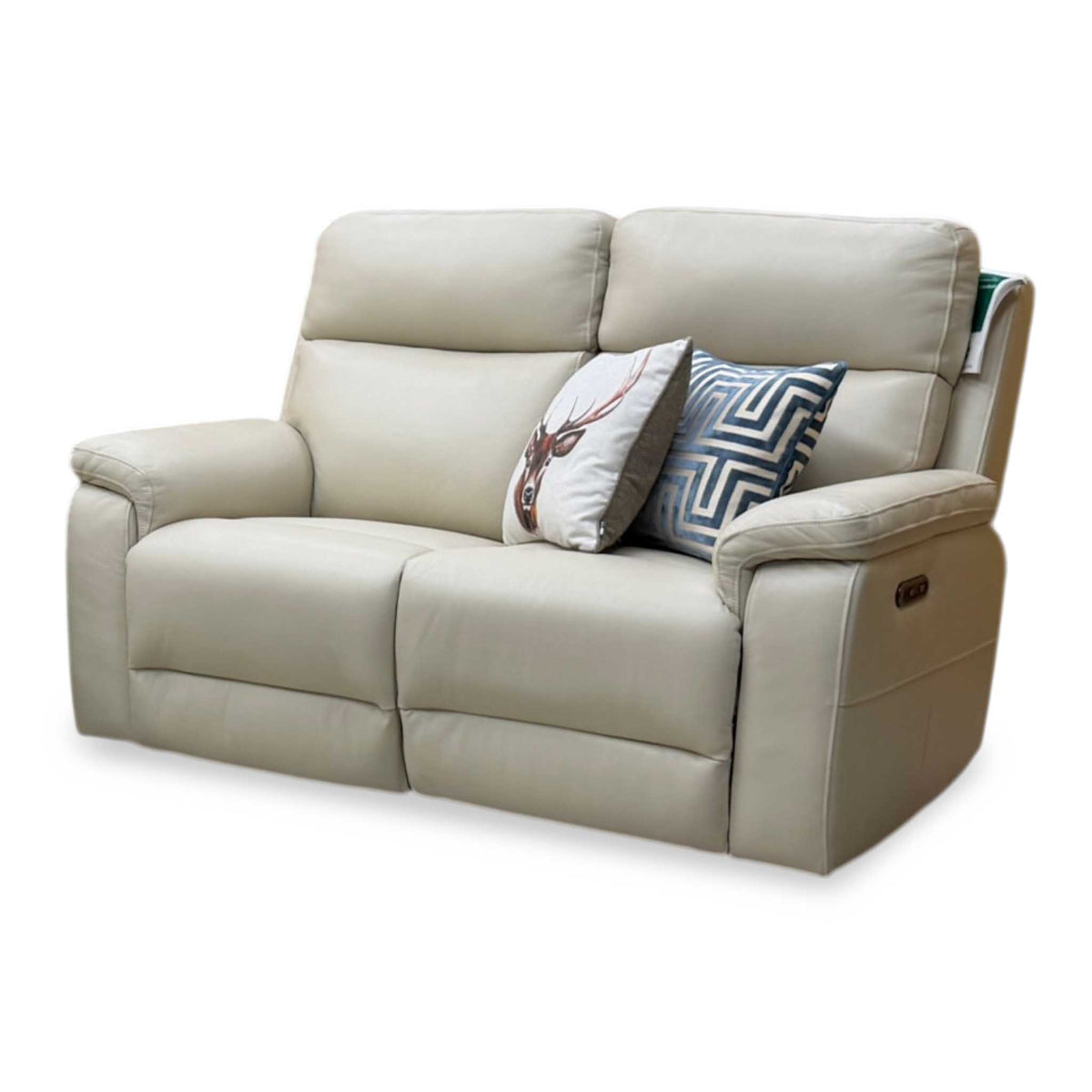'Raven' Montana Bone China Cat-60:05 Cream Leather 2 Seater Power Recliner Sofa