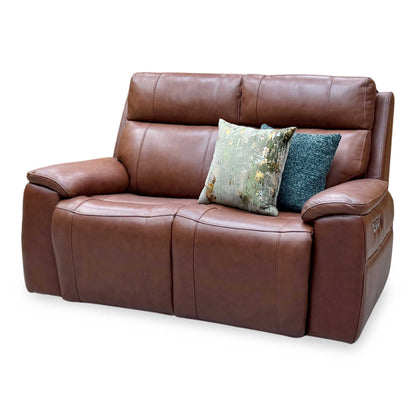 ‘Aero’ Butterscotch Cat-60_07 Brown Leather 2 Seater Power Recliner Sofa with Power Headrests and Heated Seats