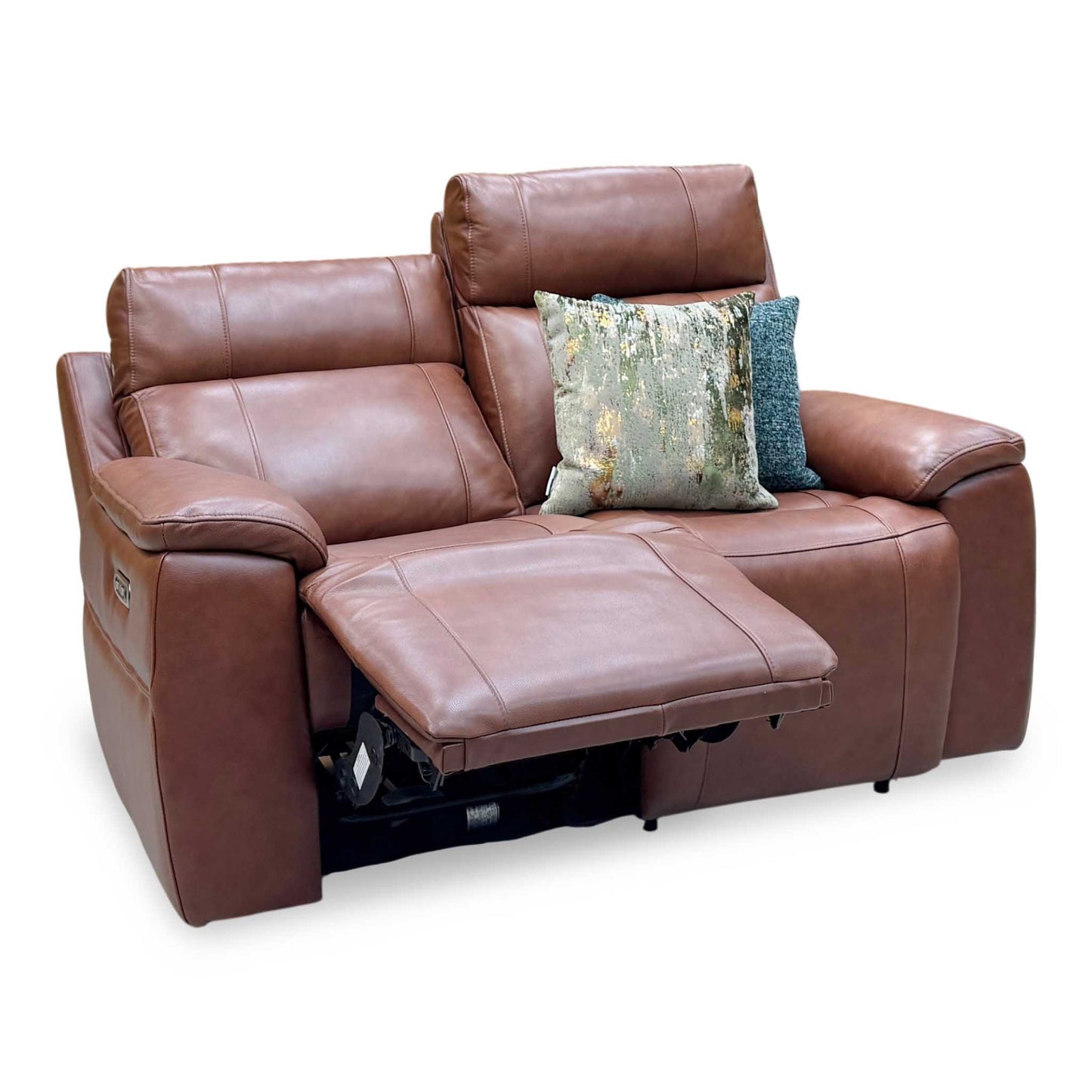 ‘Aero’ Butterscotch Cat-60_07 Brown Leather 2 Seater Power Recliner Sofa with Power Headrests and Heated Seats