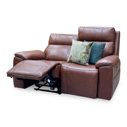 ‘Aero’ Butterscotch Cat-60_07 Brown Leather 2 Seater Power Recliner Sofa with Power Headrests and Heated Seats