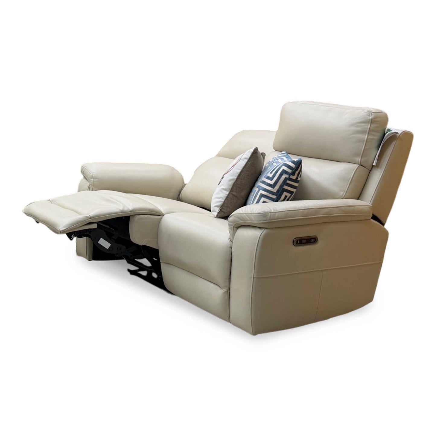 'Raven' Montana Bone China Cat-60:05 Cream Leather 2 Seater Power Recliner Sofa