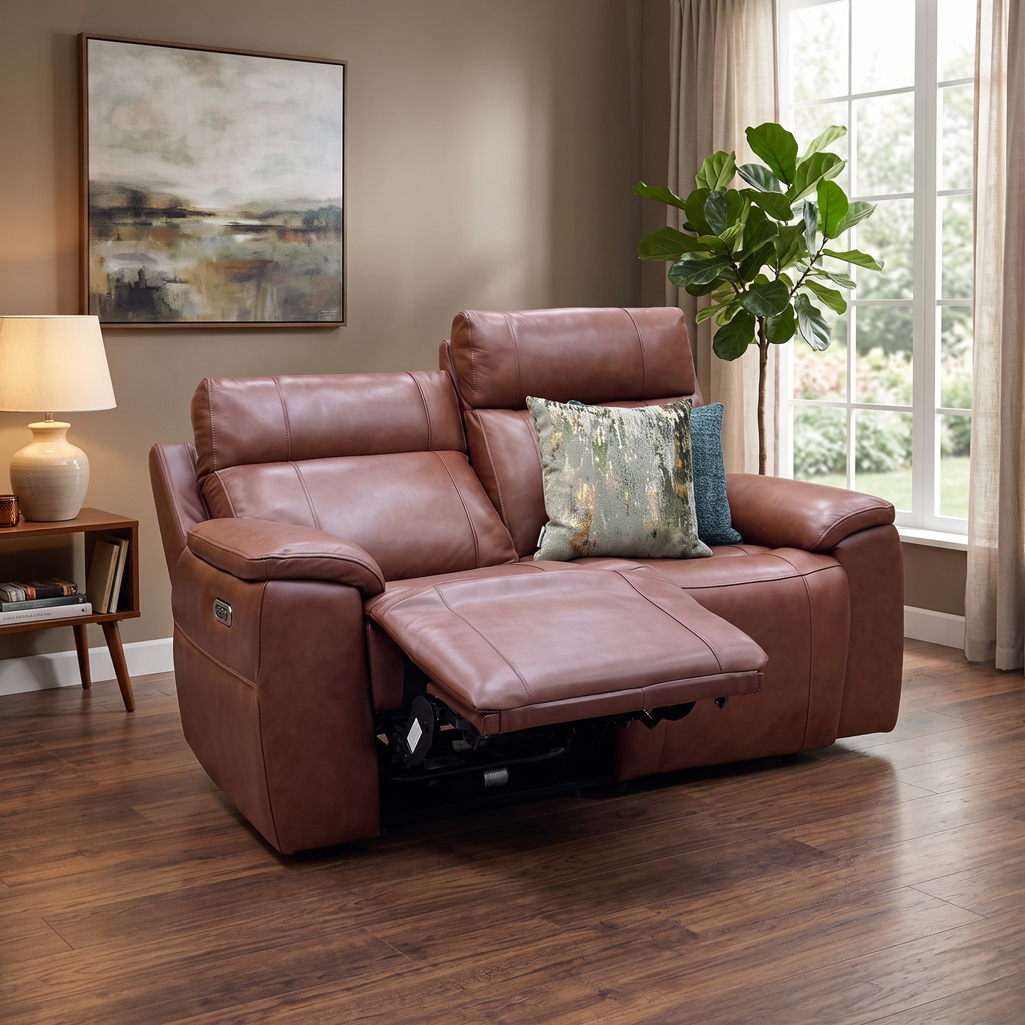 ‘Aero’ Butterscotch Cat-60_07 Brown Leather 2 Seater Power Recliner Sofa with Power Headrests and Heated Seats