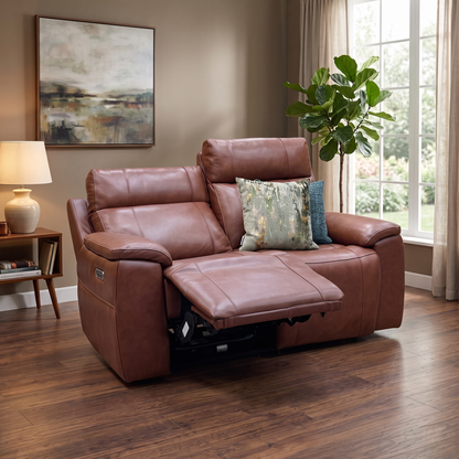‘Aero’ Butterscotch Cat-60_07 Brown Leather 2 Seater Power Recliner Sofa with Power Headrests and Heated Seats
