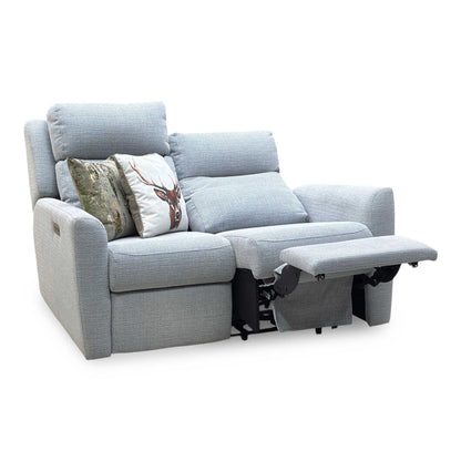 G Plan ‘Wren’ A181 Lagoon Cobalt Silver Fabric 2 Seater Power Recliner Sofa with Power Headrests and Power Lumbar
