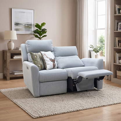 G Plan ‘Wren’ A181 Lagoon Cobalt Silver Fabric 2 Seater Power Recliner Sofa with Power Headrests and Power Lumbar