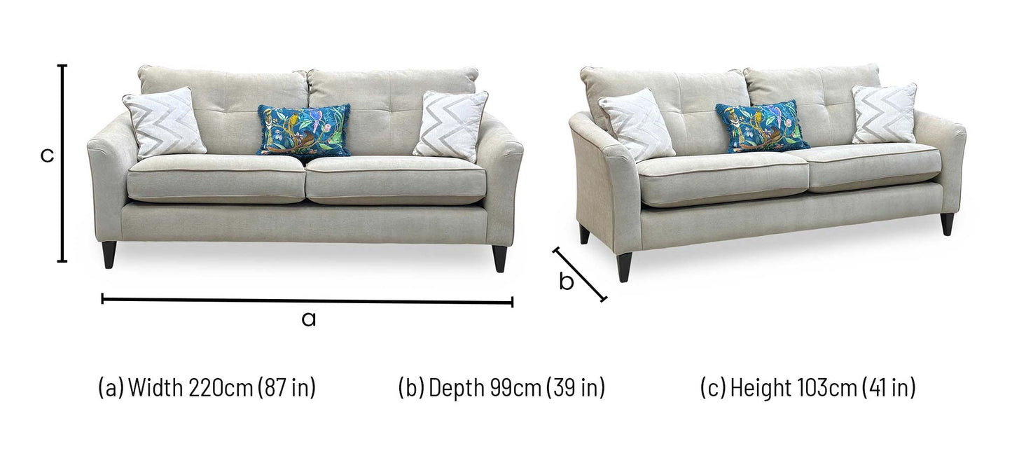 ‘Soho’ Mont Blanc Natural Velvet Fabric Classic Back 4 Seater Sofa