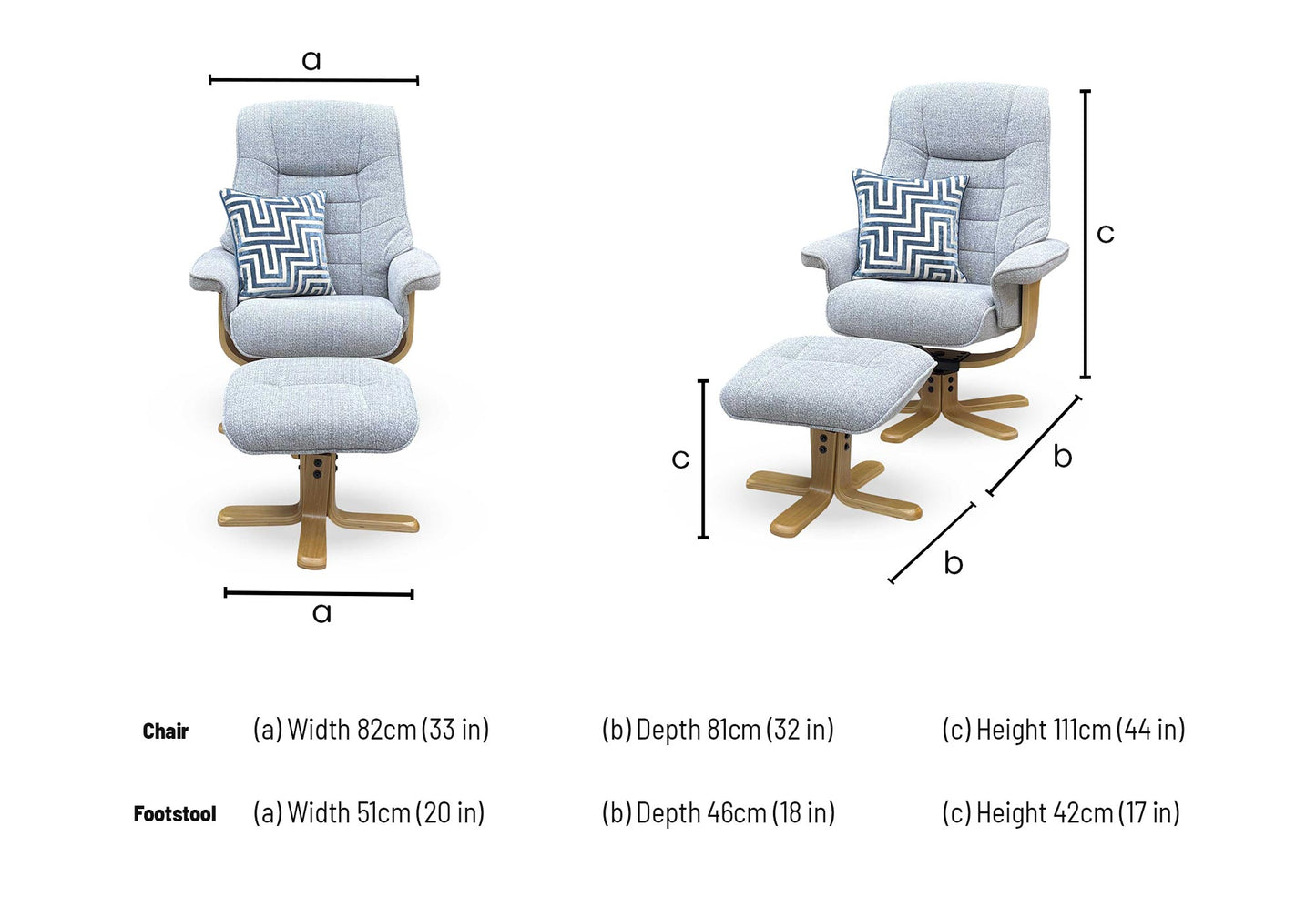 ‘Riga’ Chacha Dove Grey Fabric Swivel Chair and Footstool