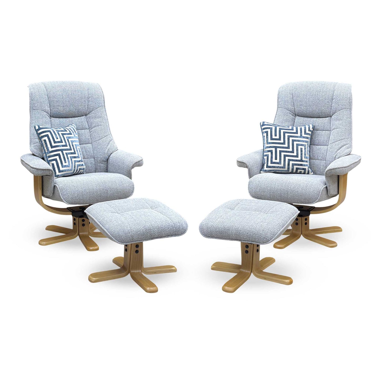 ‘Riga’ Chacha Dove Grey Fabric Swivel Chair and Footstool - Set of 2