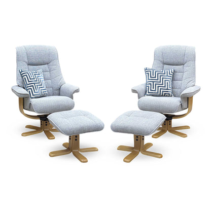 ‘Riga’ Chacha Dove Grey Fabric Swivel Chair and Footstool - Set of 2