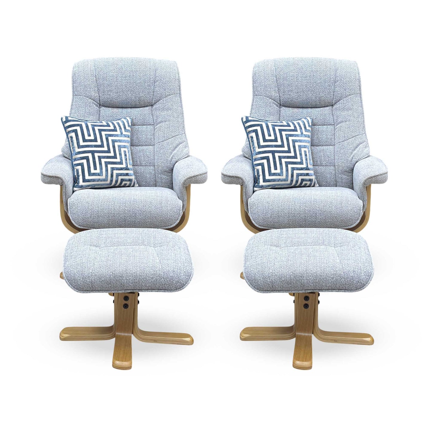 ‘Riga’ Chacha Dove Grey Fabric Swivel Chair and Footstool - Set of 2