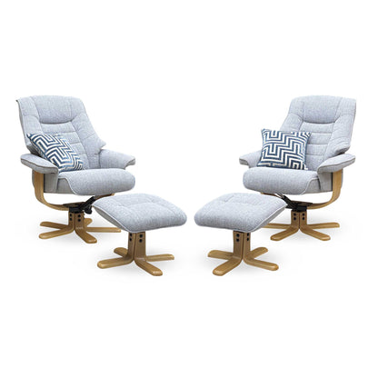 ‘Riga’ Chacha Dove Grey Fabric Swivel Chair and Footstool - Set of 2