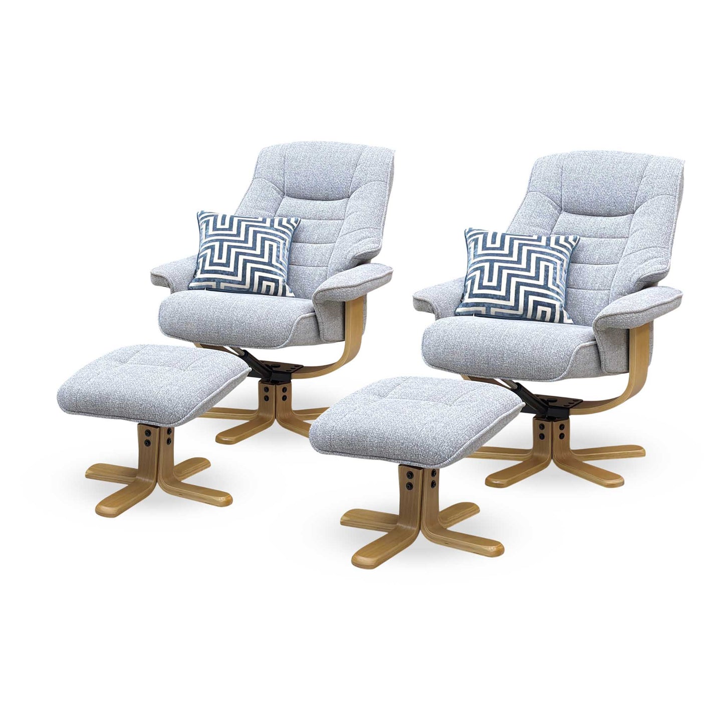 ‘Riga’ Chacha Dove Grey Fabric Swivel Chair and Footstool - Set of 2