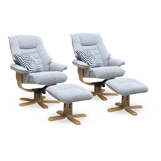 ‘Riga’ Chacha Dove Grey Fabric Swivel Chair and Footstool - Set of 2