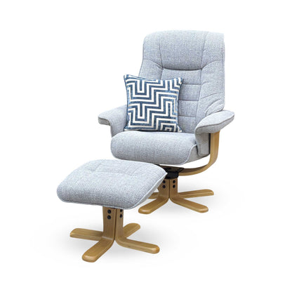‘Riga’ Chacha Dove Grey Fabric Swivel Chair and Footstool