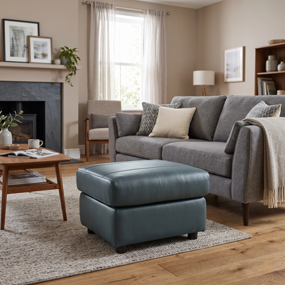 ‘Raven’ Oslo Peacock Green Leather Footstool