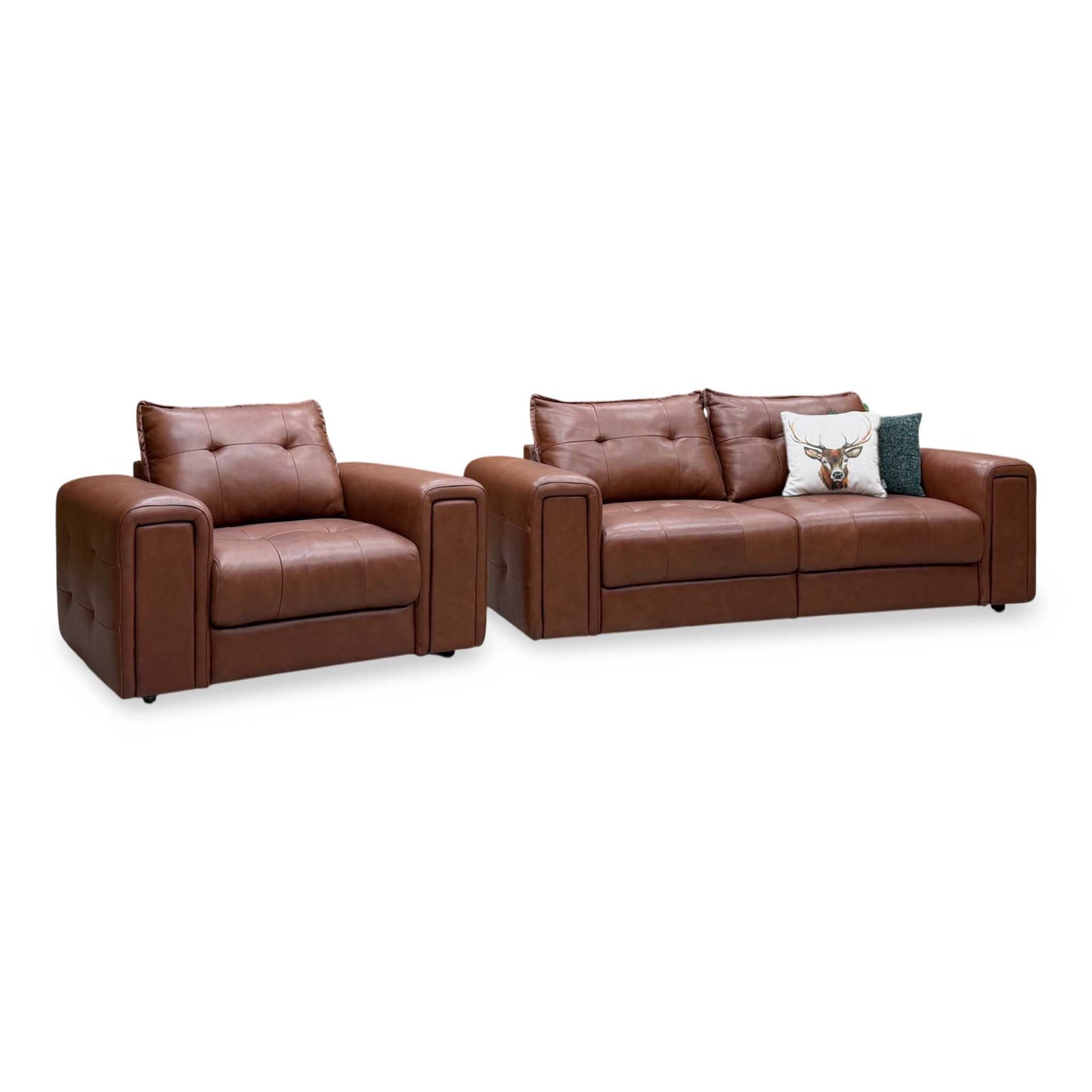 ‘Goliath’ Montana Cat-60_07 Butterscotch Brown Leather 3 Seater Sofa with Storage Draws + Chair with Storage Draws