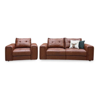 ‘Goliath’ Montana Cat-60_07 Butterscotch Brown Leather 3 Seater Sofa with Storage Draws + Chair with Storage Draws