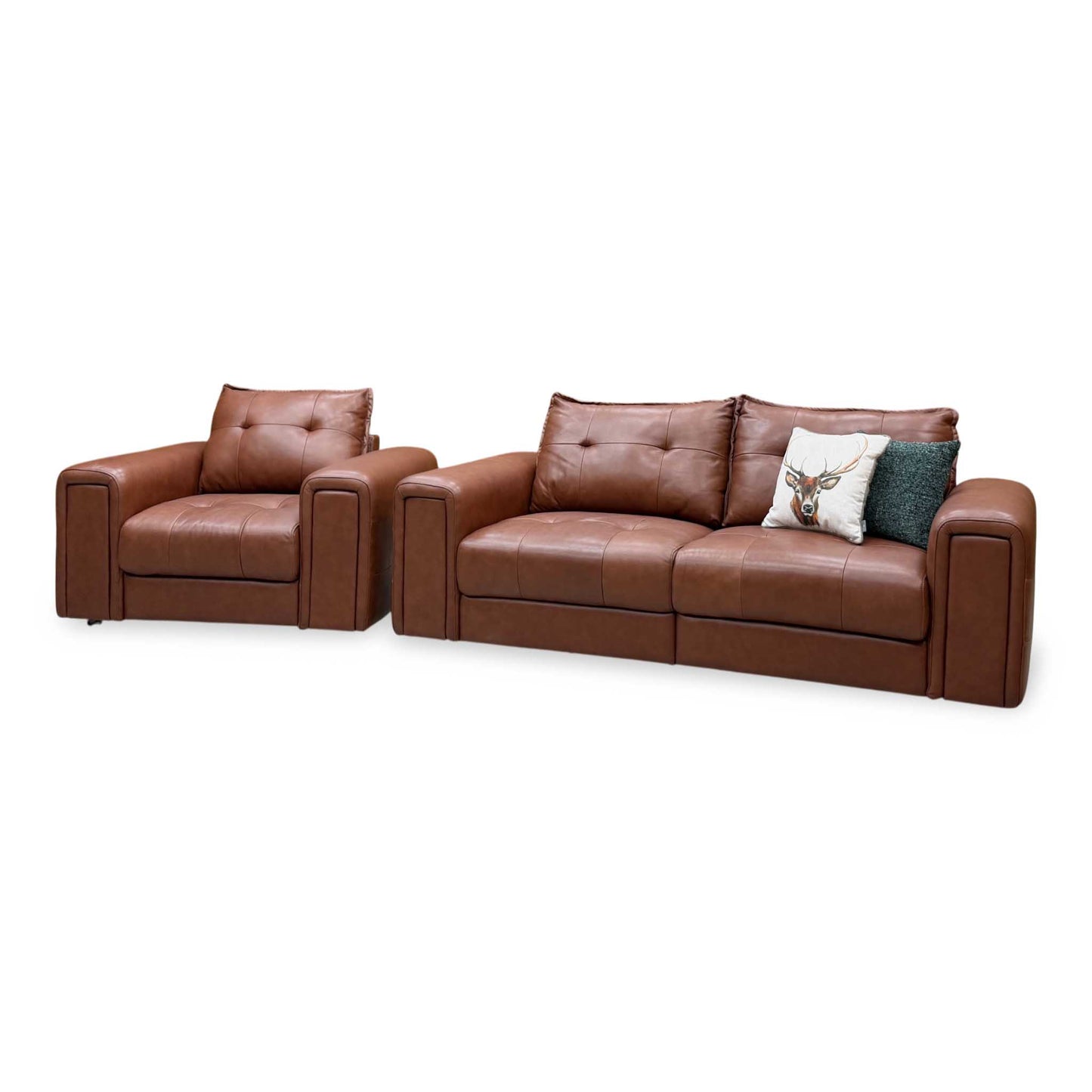 ‘Goliath’ Montana Cat-60_07 Butterscotch Brown Leather 3 Seater Sofa with Storage Draws + Chair with Storage Draws