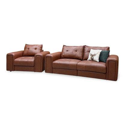 ‘Goliath’ Montana Cat-60_07 Butterscotch Brown Leather 3 Seater Sofa with Storage Draws + Chair with Storage Draws
