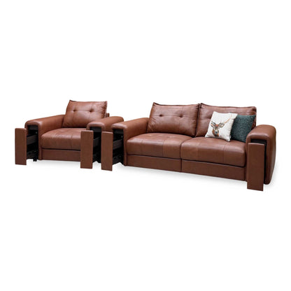 ‘Goliath’ Montana Cat-60_07 Butterscotch Brown Leather 3 Seater Sofa with Storage Draws + Chair with Storage Draws