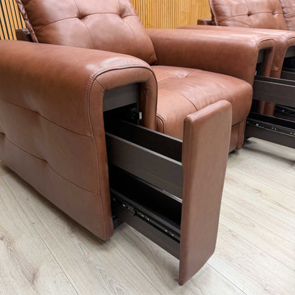 ‘Goliath’ Montana Cat-60_07 Butterscotch Brown Leather 3 Seater Sofa with Storage Draws + Chair with Storage Draws