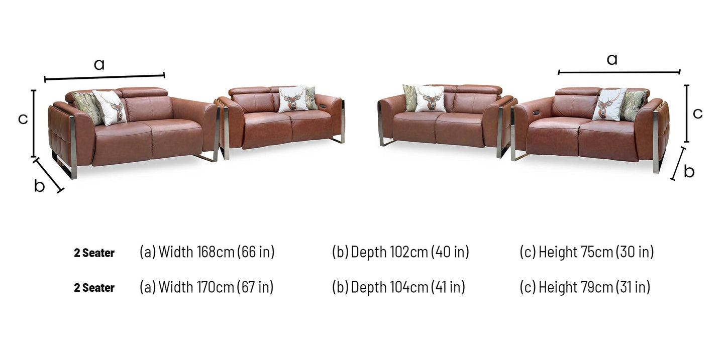 ‘Gisella’ Cat-60 07 Butterscotch Brown Leather Set: 2 Seater Power Recliner with Power Headrests + 2 Seater Standard Sofa Set