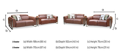 ‘Gisella’ Cat-60 07 Butterscotch Brown Leather Set: 2 Seater Power Recliner with Power Headrests + 2 Seater Standard Sofa Set