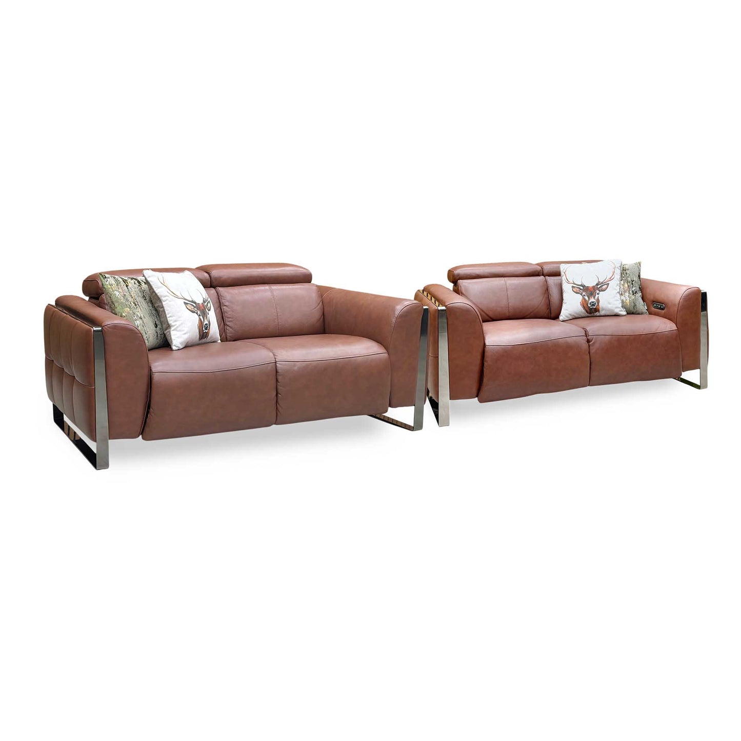 ‘Gisella’ Cat-60 07 Butterscotch Brown Leather Set: 2 Seater Power Recliner with Power Headrests + 2 Seater Standard Sofa Set