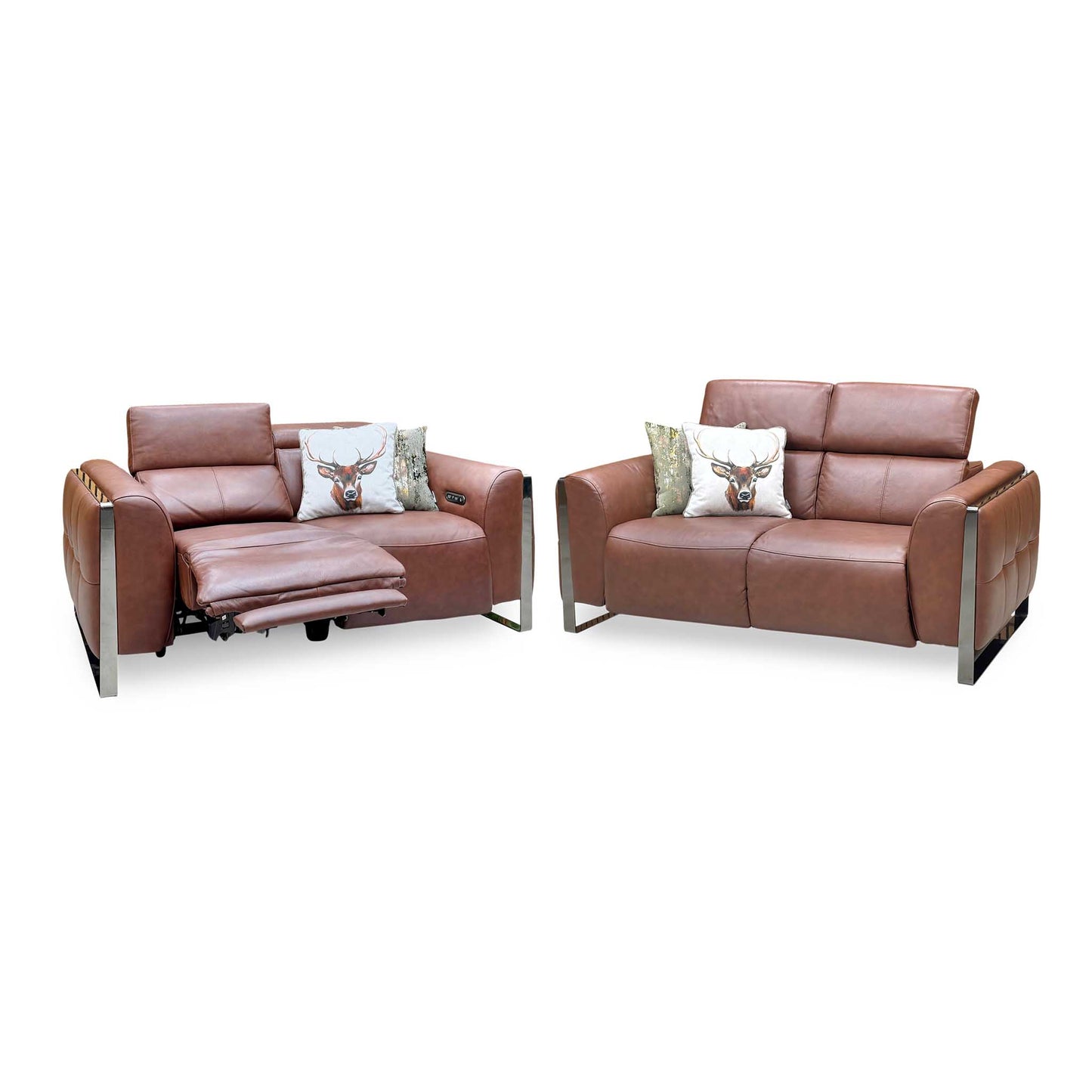 ‘Gisella’ Cat-60 07 Butterscotch Brown Leather Set: 2 Seater Power Recliner with Power Headrests + 2 Seater Standard Sofa Set