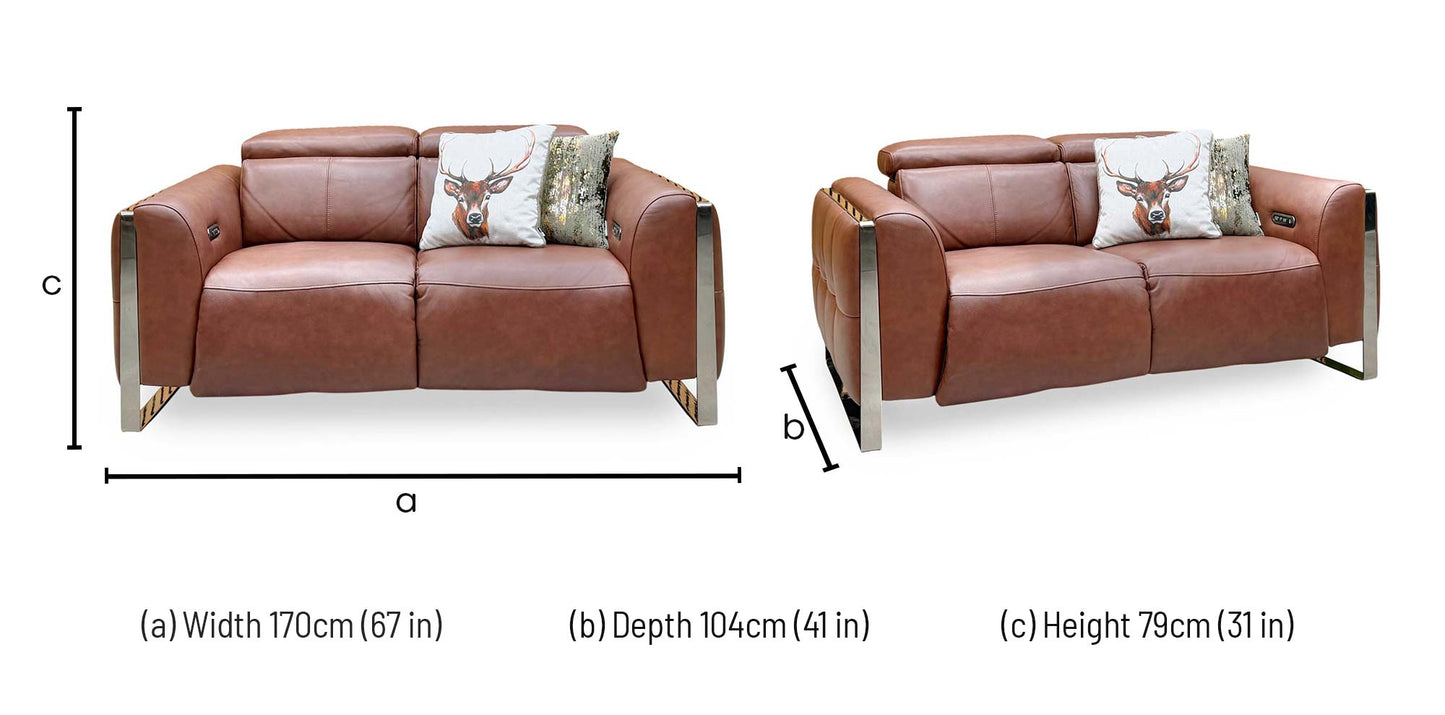 ‘Gisella’ Cat-60_07 Butterscotch Brown Leather 2 Seater Power Recliner Sofa with Power Headrests