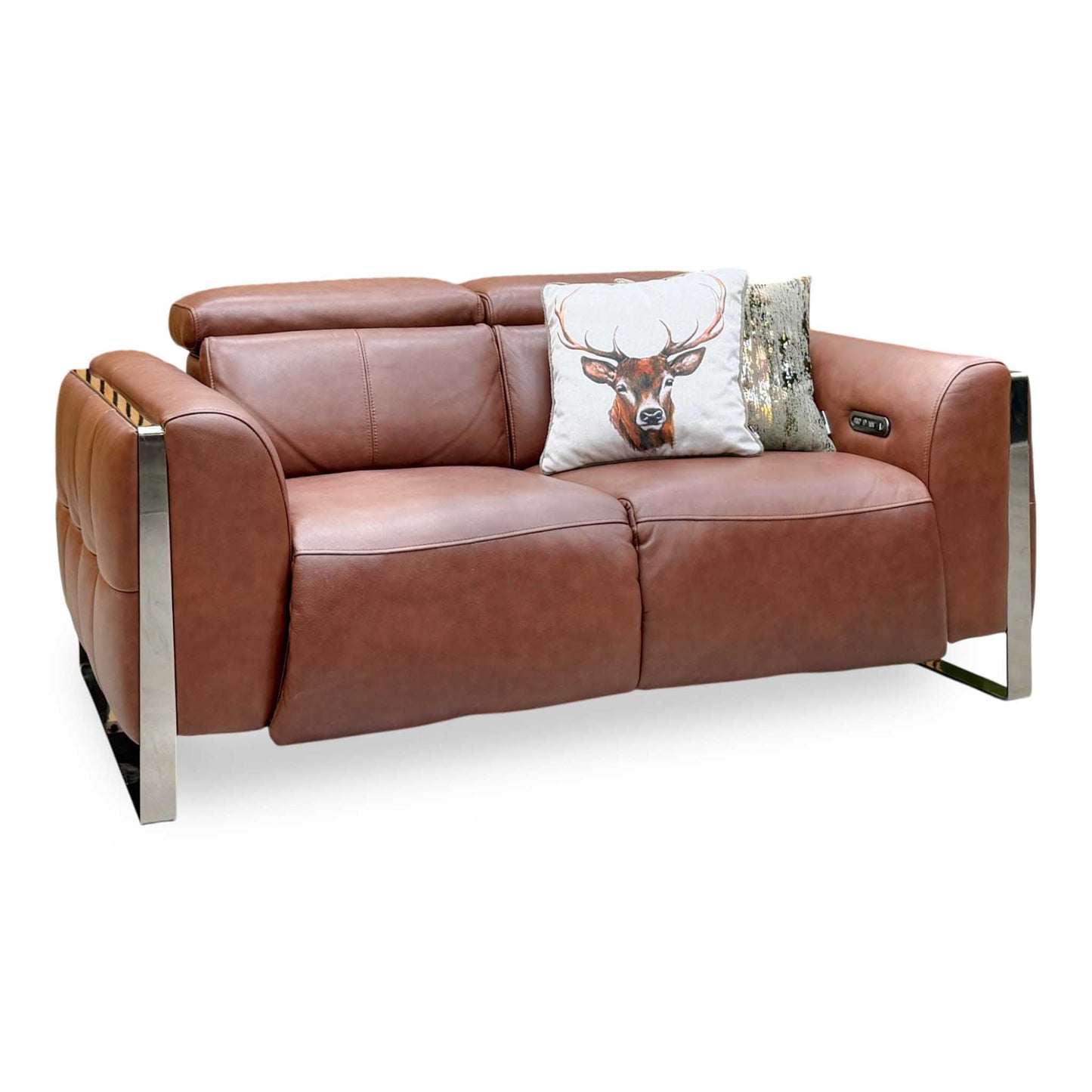 ‘Gisella’ Cat-60_07 Butterscotch Brown Leather 2 Seater Power Recliner Sofa with Power Headrests