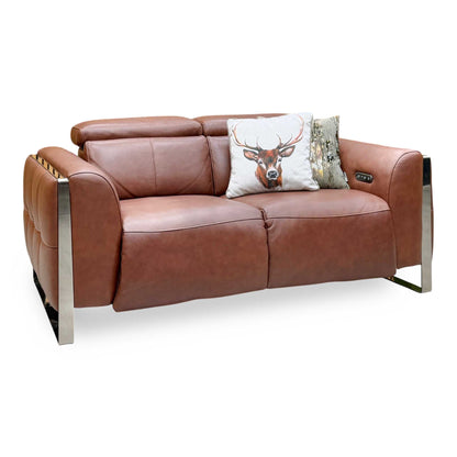 ‘Gisella’ Cat-60_07 Butterscotch Brown Leather 2 Seater Power Recliner Sofa with Power Headrests