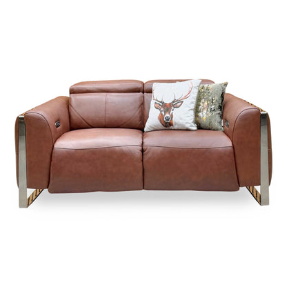 ‘Gisella’ Cat-60_07 Butterscotch Brown Leather 2 Seater Power Recliner Sofa with Power Headrests
