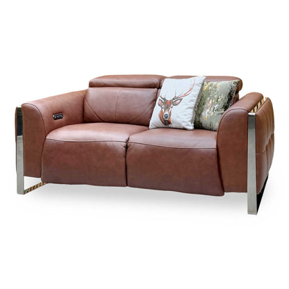 ‘Gisella’ Cat-60_07 Butterscotch Brown Leather 2 Seater Power Recliner Sofa with Power Headrests