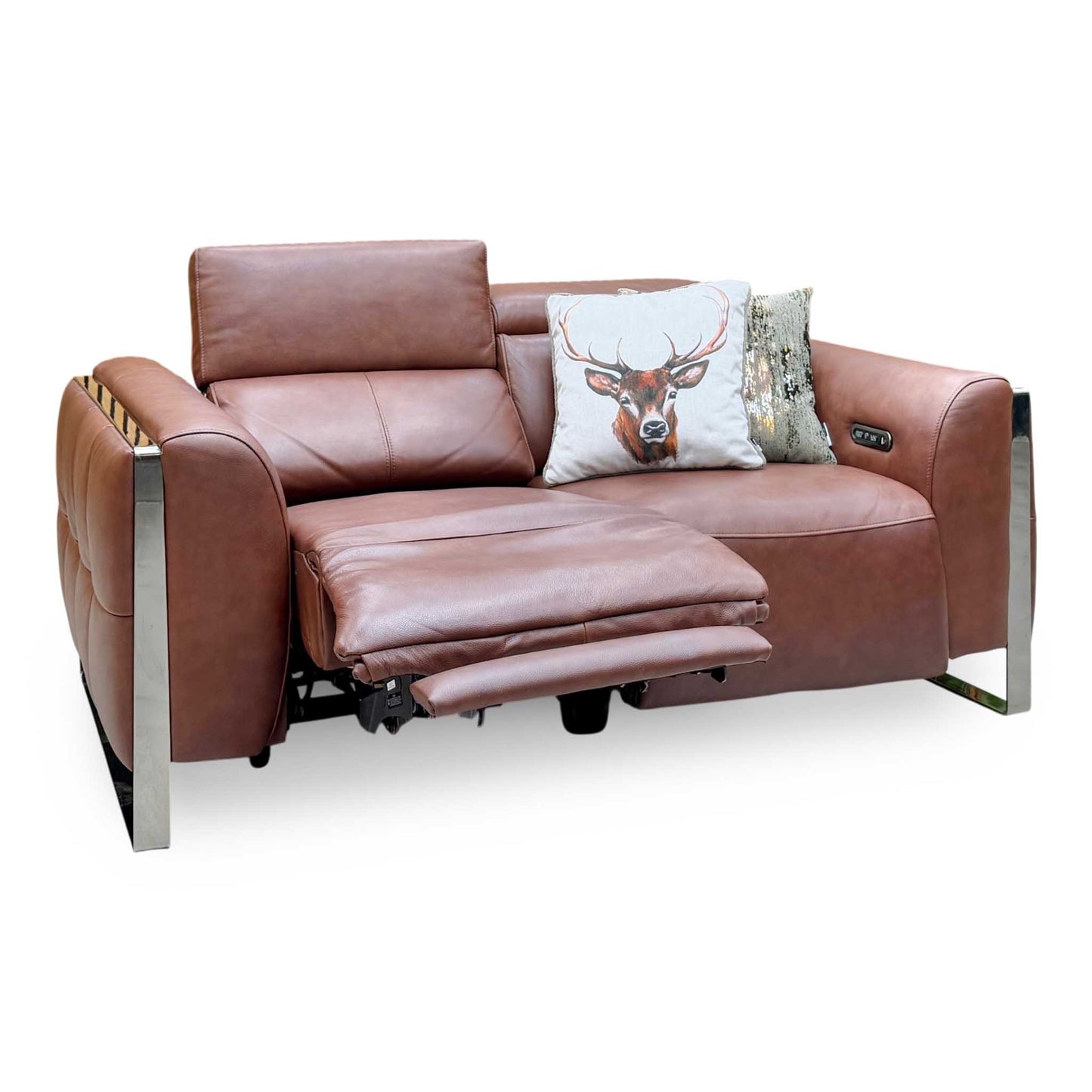 ‘Gisella’ Cat-60_07 Butterscotch Brown Leather 2 Seater Power Recliner Sofa with Power Headrests