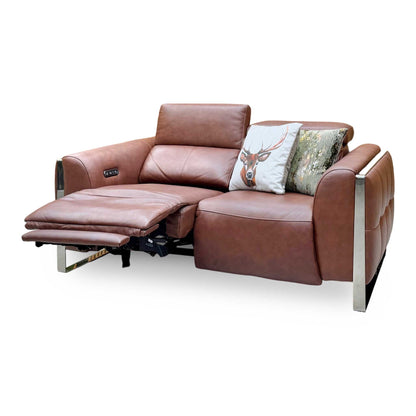‘Gisella’ Cat-60_07 Butterscotch Brown Leather 2 Seater Power Recliner Sofa with Power Headrests