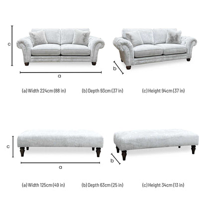 Ideal Home ‘Cotswold’ Burford Platinum Grey Fabric Set: 3 + 3 Seater Classic Back Split Frame Sofa with Bench Footstool