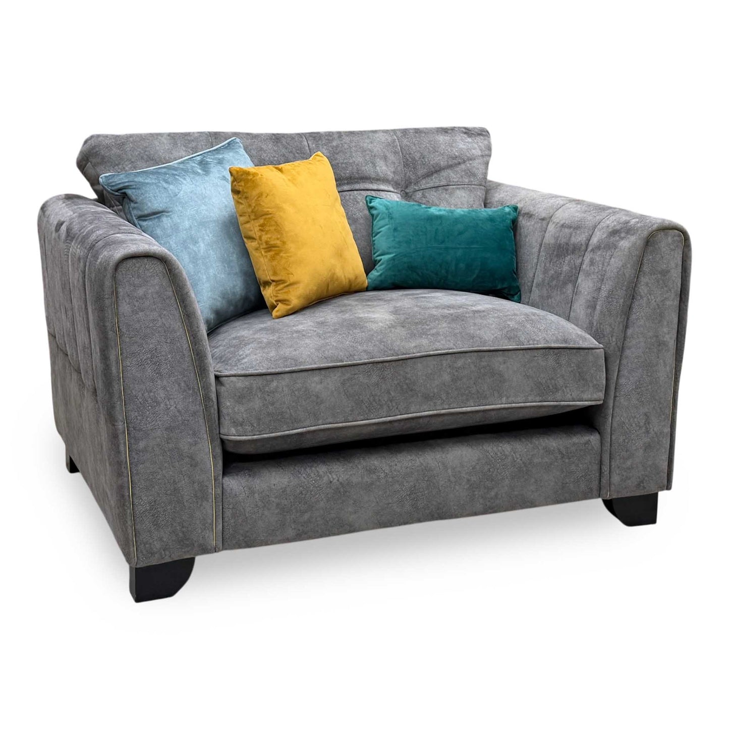 ‘Mariah’ Dapple Moleskin-Tri Brass Insert Velvet Fabric Classic Back Snuggler Chair