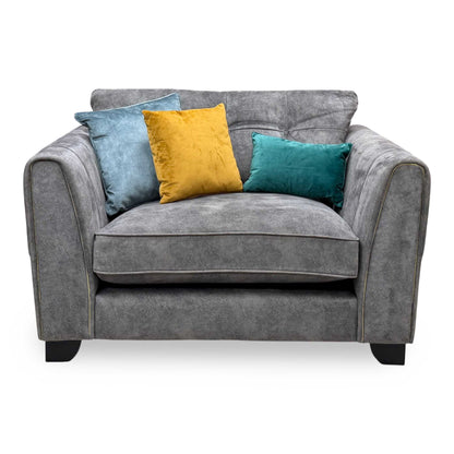 ‘Mariah’ Dapple Moleskin-Tri Brass Insert Velvet Fabric Classic Back Snuggler Chair