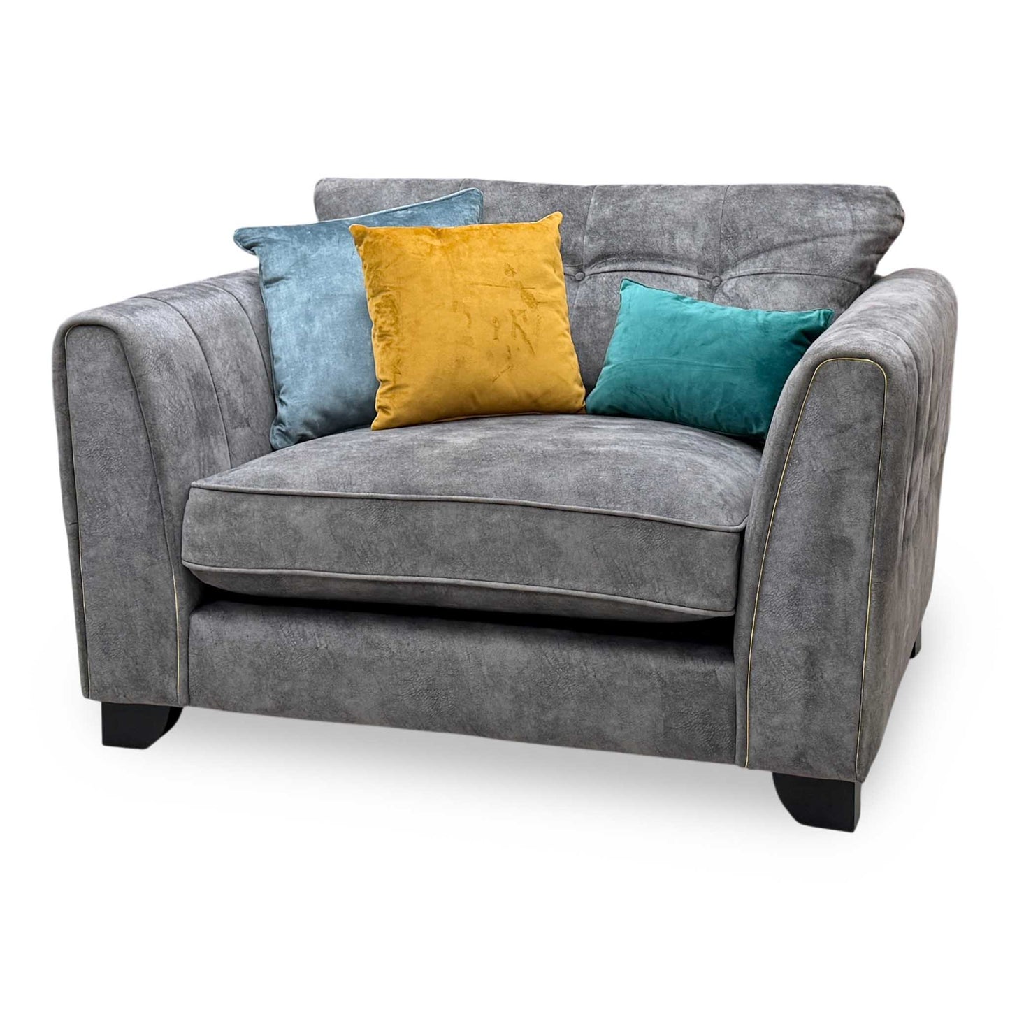 ‘Mariah’ Dapple Moleskin-Tri Brass Insert Velvet Fabric Classic Back Snuggler Chair